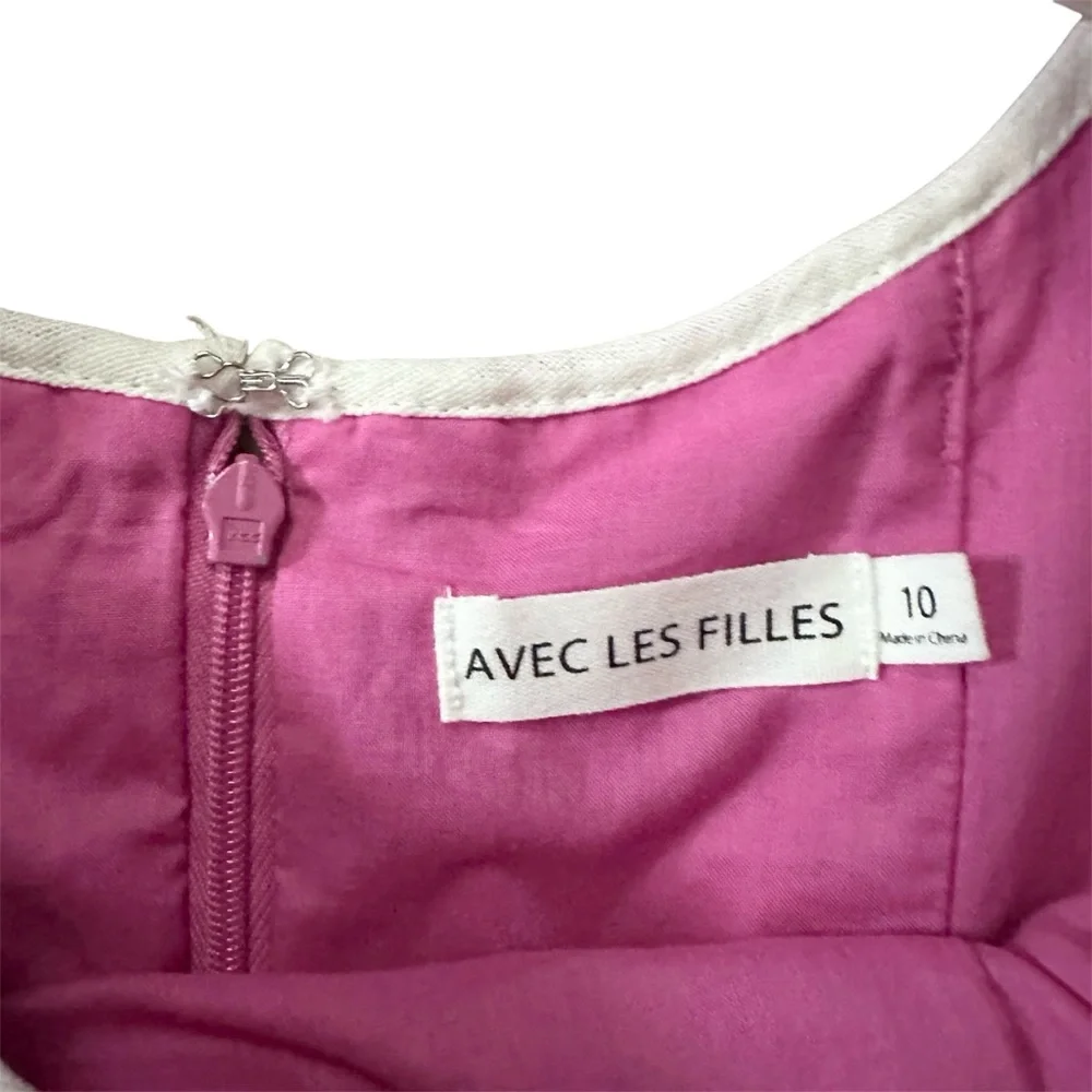 Avec Les Filles Contrast Edge Fit & Flare Midi Linen Blend Dress Size 10 - Picture 7 of 12